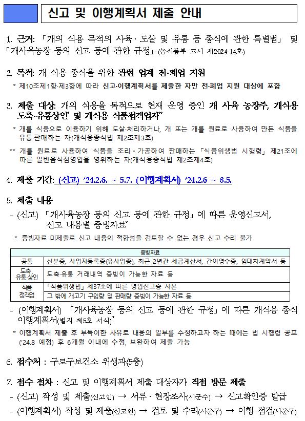 신고 및 이행계획서 제출안내