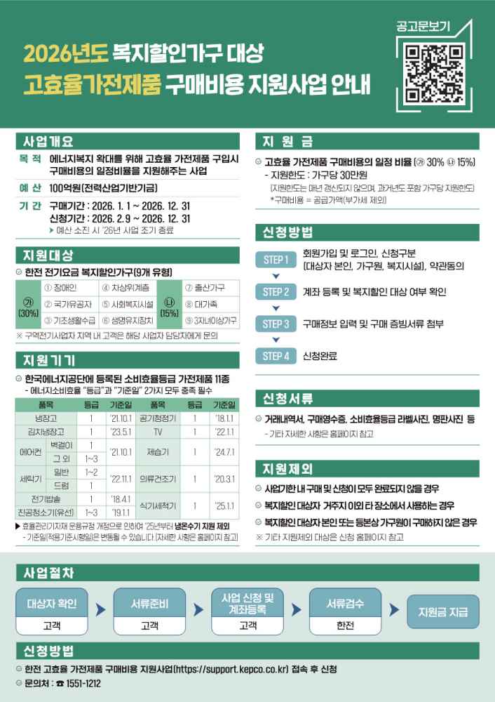 그림입니다.

원본 그림의 이름: 2026년도 정부정책사업 웹포스터_고효율가전.jpg

원본 그림의 크기: 가로 900pixel, 세로 1273pixel