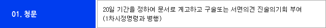 01.청문-20일 기간을 정하여 문서로 계고하고 구술 또는 서면의견 진술의 기회 부여(1차 시정명령과 병행)