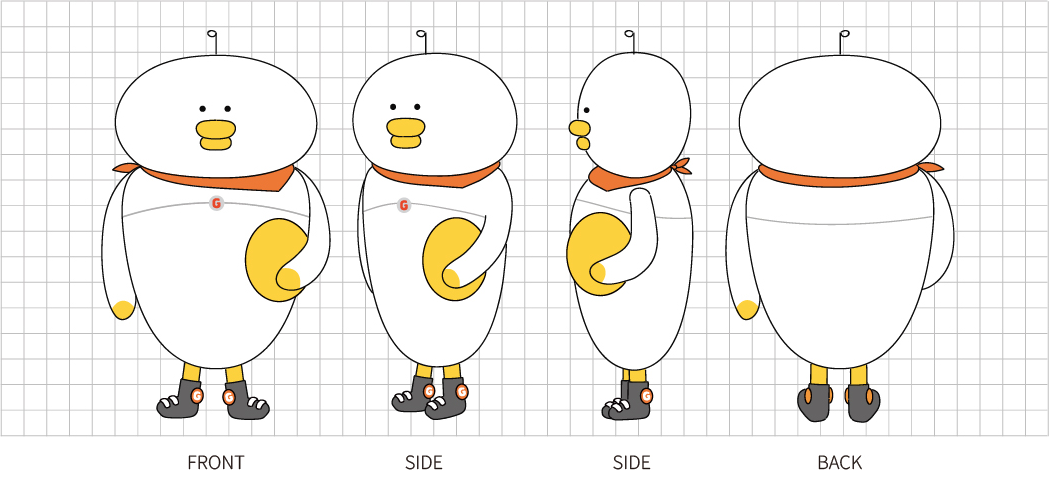 구스(Guse) 앞모습, 좌측 반측면 모습, 좌측 옆모습, 뒷모습